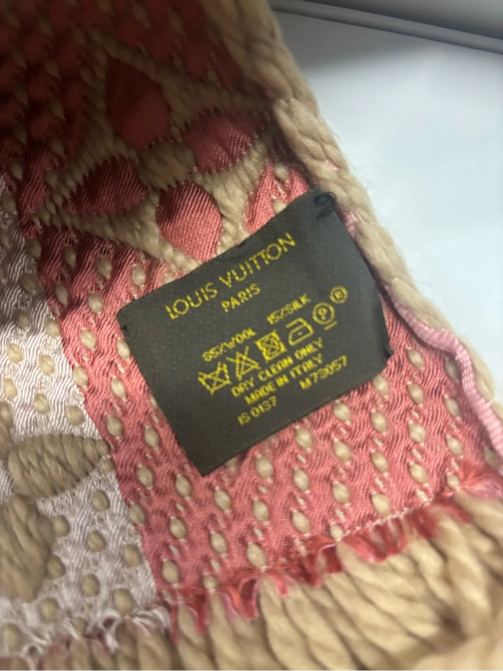 Louis Vuitton Tan Scarf with Pink & Cream Monogram